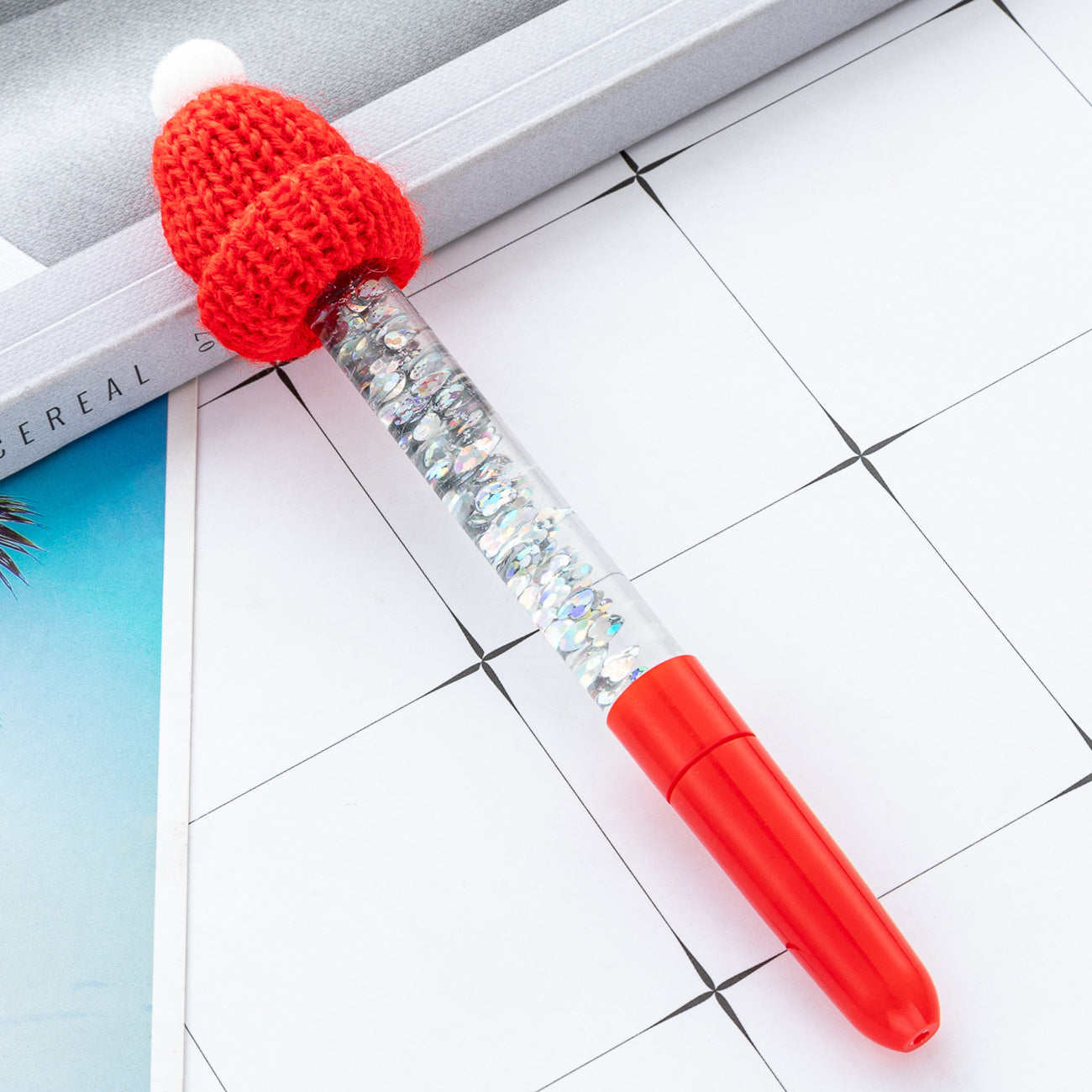 Wholesale Christmas ballpoint pen colorful quicksand oil-filled Christmas hat pen